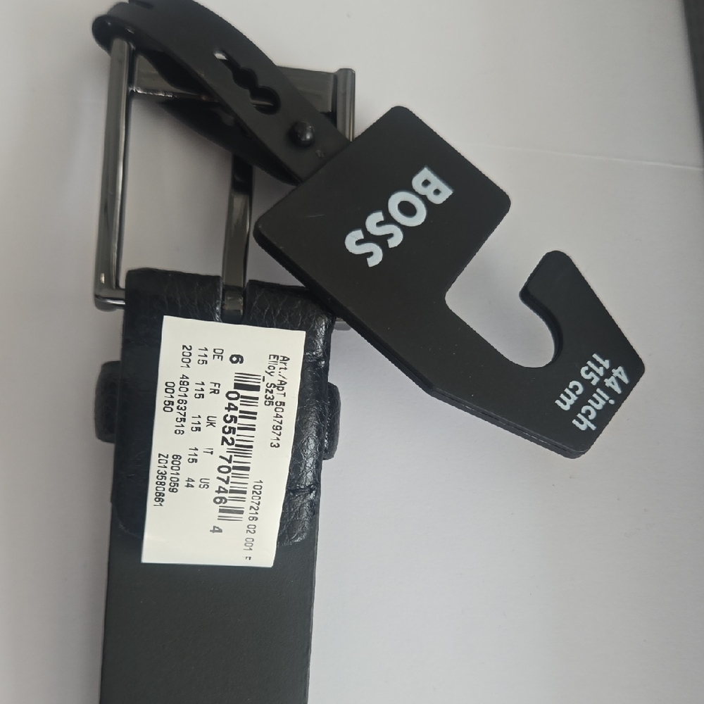 NWT BOSS Hugo Boss Elloy Black Leather Belt - Size 44 / 115
